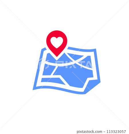 Map with heart icon or Valentines day symbol 113323057