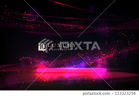 A bright composition with a bright red podium and chaotic sparkling tinsel A bright composition with a bright red podium and chaotic sparkling tinsel 113323256