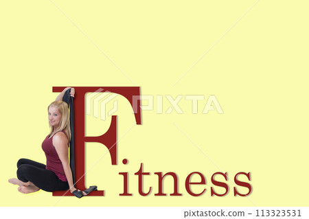Fitness template on the yellow background. Fitness template on the yellow background. 113323531
