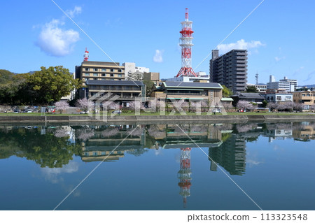 Kagami River flowing through Kochi City in spring (Kochi Prefecture) 113323548
