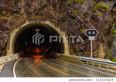 tunnel on the norwegian mountain road 113323624