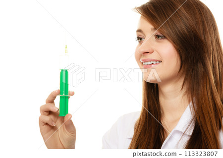 Medical. Woman doctor in lab coat with syringe Medical. Woman doctor in lab coat with syringe 113323807