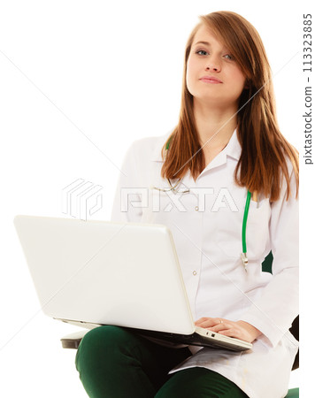 Medical. Woman doctor working on computer laptop Medical. Woman doctor working on computer laptop 113323885