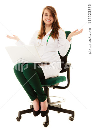 Medical. Woman doctor working on computer laptop Medical. Woman doctor working on computer laptop 113323886