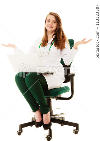 Medical. Woman doctor working on computer laptop Medical. Woman doctor working on computer laptop 113323887