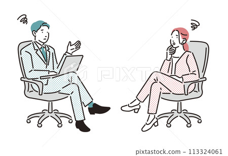 People Negative image of male and female business people sitting on chairs and talking 113324061