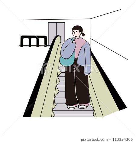 搭乘手扶梯的女人，畫線，向量 113324306