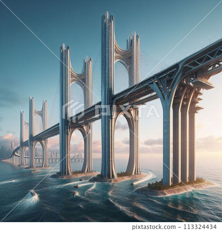 夕陽照亮的橋樑(AI 生成) 夕陽照亮的橋樑(AI 生成) 113324434