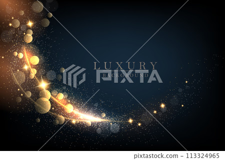 Illustration with an isolated gold color arc with glitter on a dark blue background Illustration with an isolated gold color arc with glitter on a dark blue background 113324965