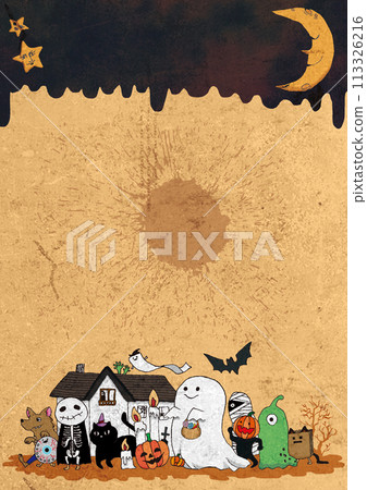Cute illustrations of ghosts walking around on Halloween night 113326216