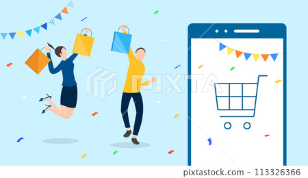 人們在打折購物後很高興 人們在打折購物後很高興 113326366