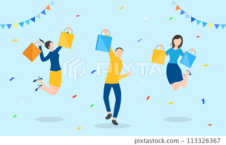 人們在打折購物後很高興 人們在打折購物後很高興 113326367