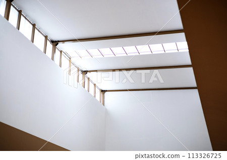 Window natural shadow overlay on white texture background. An Empty Room With Skylights On The Top. Window natural shadow overlay on white texture background. An Empty Room With Skylights On The Top. 113326725