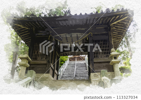 Watercolor painting of Kamo Shrine, Zuishinmon Gate, Asakuchi City, Okayama Prefecture 113327034
