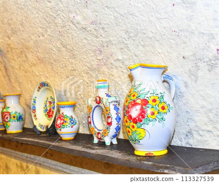 Tupesy majolica. Typical Tupesy ceramics on shelf Tupesy majolica. Typical Tupesy ceramics on shelf 113327539
