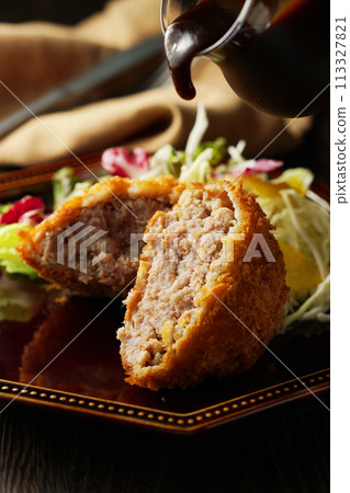 Minced meat cutlet with special sauce Minced meat cutlet with special sauce 113327821