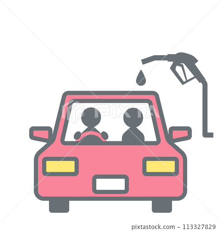Illustration of a two-seater car refueling with gasoline 113327829
