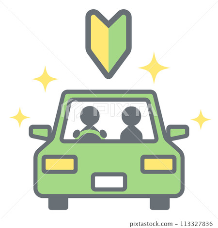 Illustration of a two-seater car with a beginner's mark 113327836