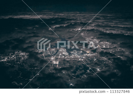 Nov 30 2023 Center of Tokyo in Japan night time aerial view from airplane 113327846