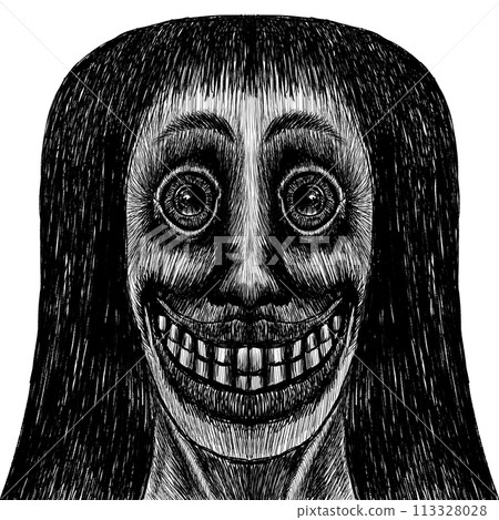 Black and white scary woman or ghost with laughing eyes Black and white scary woman or ghost with laughing eyes 113328028