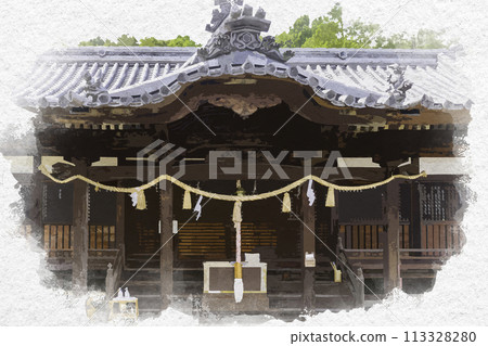 水彩風格加茂神社參拜殿 岡山縣淺口市 水彩風格加茂神社參拜殿 岡山縣淺口市 113328280
