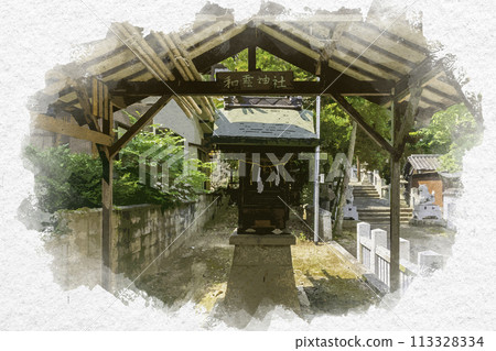 水彩風格加茂神社和靈神社岡山縣淺口市 113328334