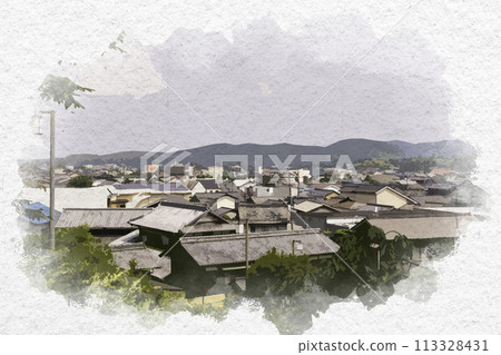 水彩風格鴨方街景岡山縣淺口市 水彩風格鴨方街景岡山縣淺口市 113328431