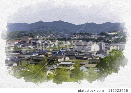 水彩風格鴨方街景岡山縣淺口市 113328436