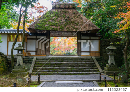 東山法然院、京都市左京區、三門門和秋葉 東山法然院、京都市左京區、三門門和秋葉 113328467