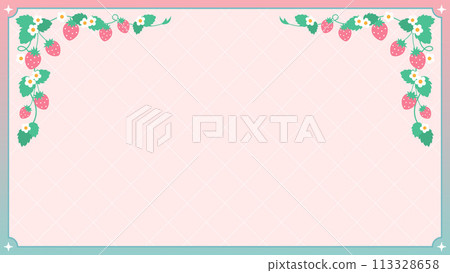 自然色調的草莓可愛框架，韓國設計背景 113328658