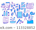 Simple and pop stationery illustration set: blue and purple 113328852