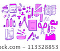 Simple and pop stationery illustration set in purple and pink 113328853