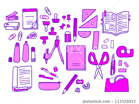 Simple and pop stationery illustration set in purple and pink 113328853