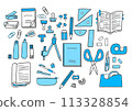 Simple and pop stationery illustration set in blue and gray 113328854