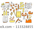 Simple and pop stationery illustration set in yellow and orange 113328855