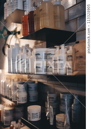 showcase of handmade vintage cosmetics and cream bottles showcase of handmade vintage cosmetics and cream bottles 113328905