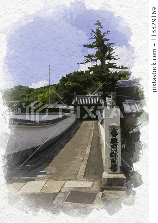 水彩風格的常光寺途徑岡山縣淺口市 水彩風格的常光寺途徑岡山縣淺口市 113329169