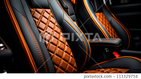 Car red black leather interior - AI generated image 113329758