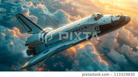 Launching a NASA spacecraft into space from Earth. Rocket flying to Mars, Moon, ISS - AI generated image 113329830
