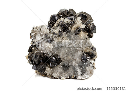 Macro stone mineral Galena on white background Macro stone mineral Galena on white background 113330181