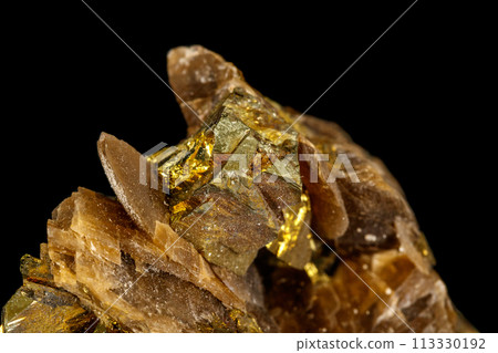 Macro siderite mineral stone on black background Macro siderite mineral stone on black background 113330192