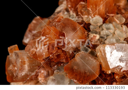 Macro stone Aragonite mineral on a black background Macro stone Aragonite mineral on a black background 113330193