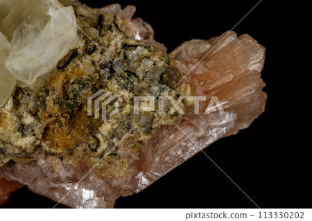 Macro stone Apophyllite mineral on black background Macro stone Apophyllite mineral on black background 113330202
