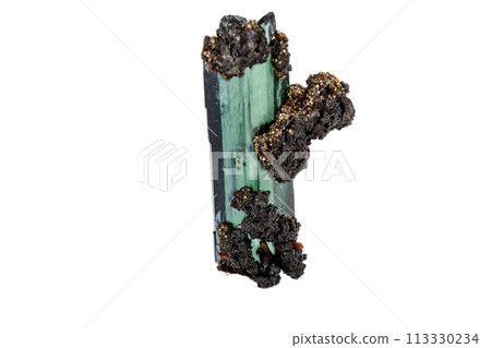 Macro stone Vivianite mineral on white background 113330234
