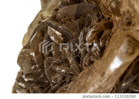 Macro stone Gypsum mineral on white background Macro stone Gypsum mineral on white background 113330260