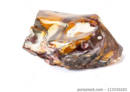 Macro stone mineral Mookaite Jasper on a white background Macro stone mineral Mookaite Jasper on a white background 113330283