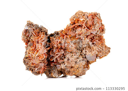 Macro stone mineral Wulfenite on a white background 113330295