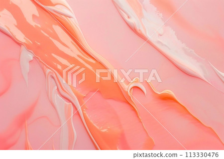 abstract background of pink and orange oil paint on a white background 113330476