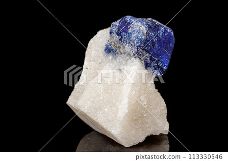 Macro of mineral stone Lazurite on a black background 113330546
