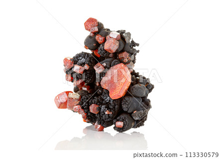 Macro mineral stone Vanadinite on a white background Macro mineral stone Vanadinite on a white background 113330579
